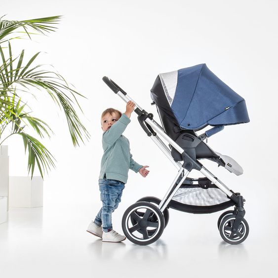 Hauck Kombi-Kinderwagen Mars Duoset inkl. Sportwagen & Babywanne für Neugeborene - Denim Silver