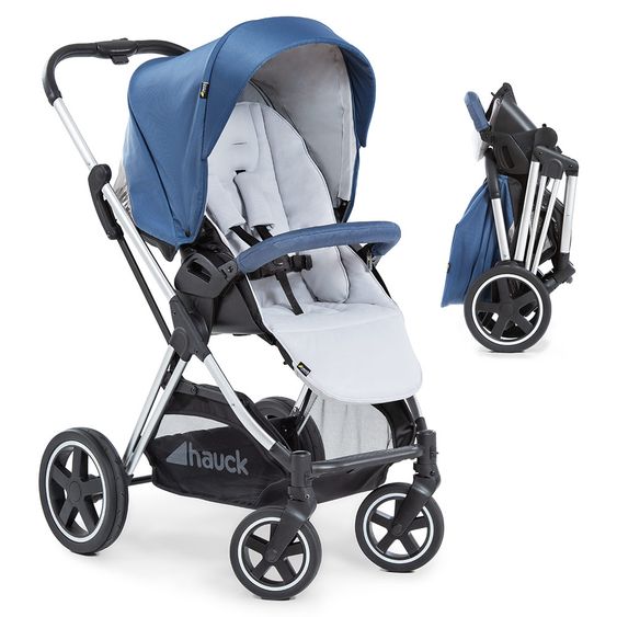 Hauck Kombi-Kinderwagen Mars Duoset inkl. Sportwagen & Babywanne für Neugeborene - Denim Silver