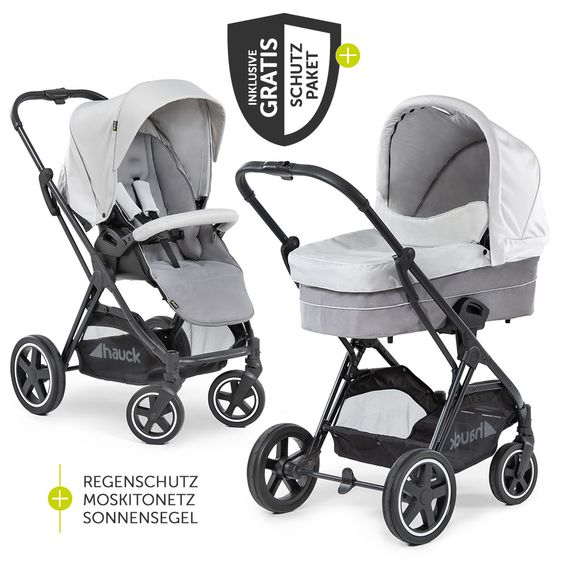 Hauck Kombi-Kinderwagen Mars Duoset inkl. Sportwagen & Babywanne für Neugeborene - Lunar Stone
