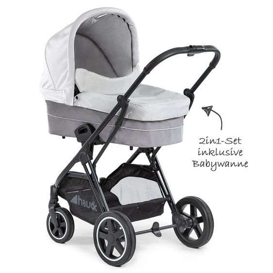Hauck Kombi-Kinderwagen Mars Duoset inkl. Sportwagen & Babywanne für Neugeborene - Lunar Stone