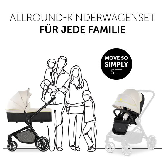 Hauck Kombi-Kinderwagen Move so Simply Set inkl. Babywanne & Sportsitz - mit Liegefunktion - Beige Neon