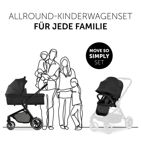 Hauck Kombi-Kinderwagen Move so Simply Set inkl. Babywanne & Sportsitz - mit Liegefunktion - Black