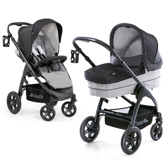 Hauck Kombi-Kinderwagen Saturn R Duoset - inkl. Sportwagen und Babywanne für Neugeborene - Caviar Stone