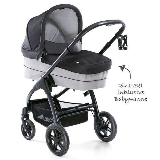 Hauck Kombi-Kinderwagen Saturn R Duoset - inkl. Sportwagen und Babywanne für Neugeborene - Caviar Stone