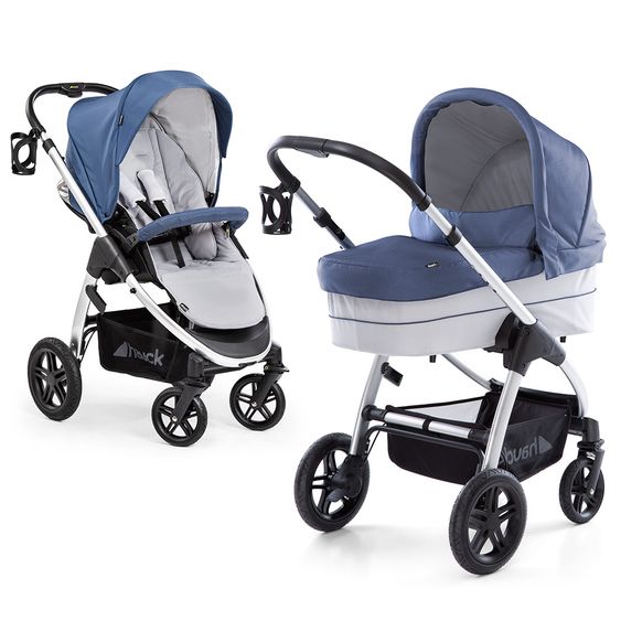 Hauck Kombi-Kinderwagen Saturn R Duoset - inkl. Sportwagen und Babywanne für Neugeborene - Denim Silver