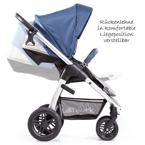 Hauck Kombi-Kinderwagen Saturn R Duoset - inkl. Sportwagen und Babywanne für Neugeborene - Denim Silver