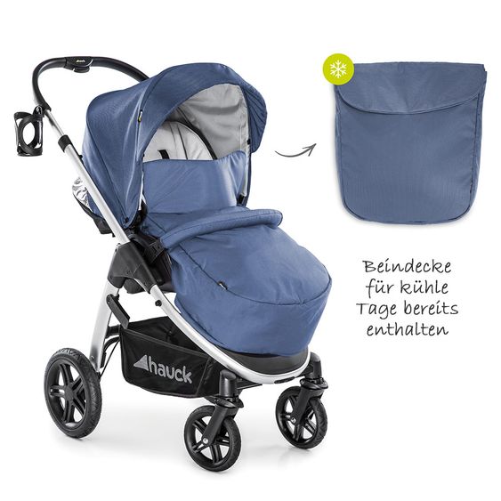 Hauck Kombi-Kinderwagen Saturn R Duoset - inkl. Sportwagen und Babywanne für Neugeborene - Denim Silver