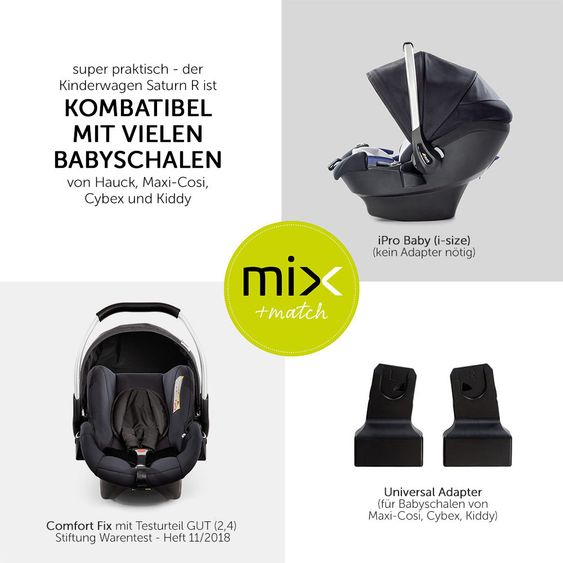 Hauck Kombi-Kinderwagen Saturn R Duoset - inkl. Sportwagen und Babywanne für Neugeborene - Denim Silver