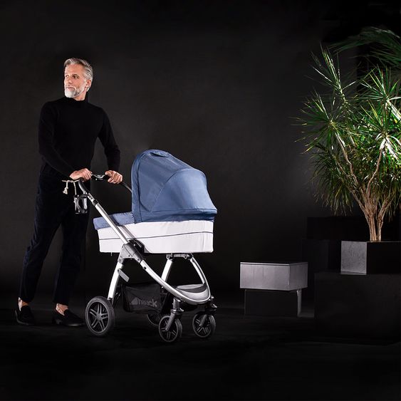 Hauck Kombi-Kinderwagen Saturn R Duoset - inkl. Sportwagen und Babywanne für Neugeborene - Denim Silver