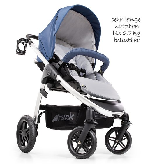 Hauck Kombi-Kinderwagen Saturn R Duoset - inkl. Sportwagen und Babywanne für Neugeborene - Denim Silver