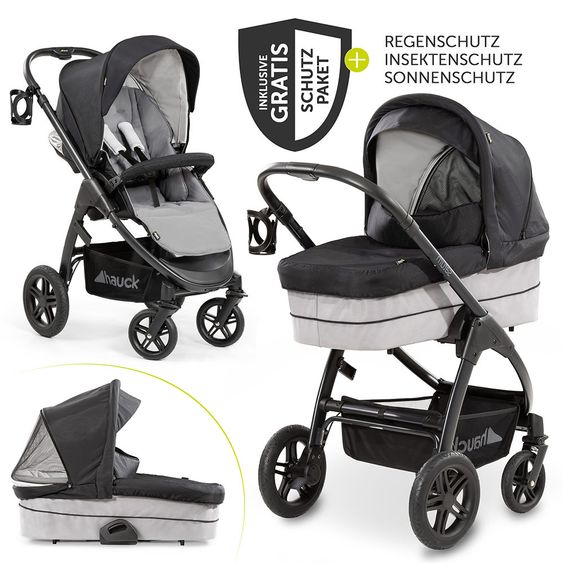 Hauck Kombi-Kinderwagen Saturn R Duoset (Sportwagen und Babywanne) - inkl. XXL Zubehörpaket - Caviar Stone