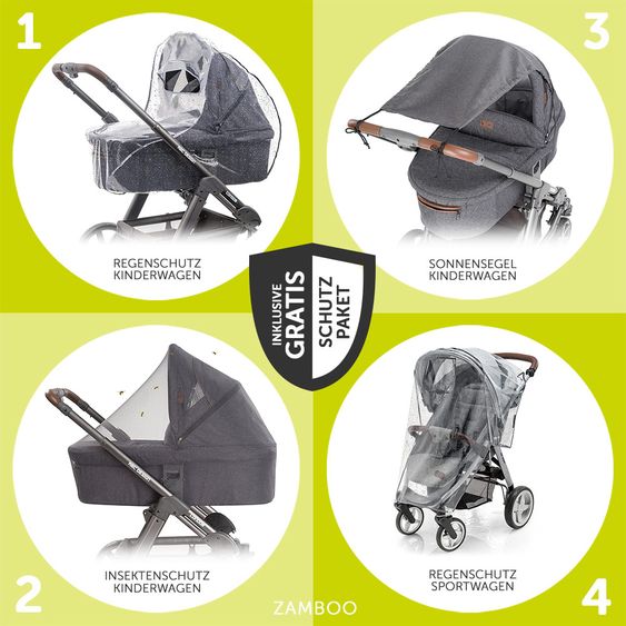 Hauck Kombi-Kinderwagen Saturn R Duoset (Sportwagen und Babywanne) - inkl. XXL Zubehörpaket - Caviar Stone