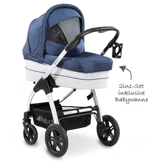 Hauck Combi stroller Saturn R Duoset (stroller and carrycot) - incl. XXL accessories package - Denim Silver