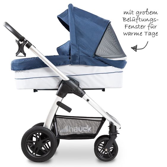 Hauck Combi stroller Saturn R Duoset (stroller and carrycot) - incl. XXL accessories package - Denim Silver