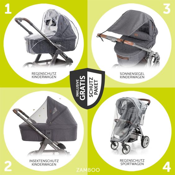 Hauck Kombi-Kinderwagen Saturn R Duoset (Sportwagen und Babywanne) - inkl. XXL Zubehörpaket - Lunar Stone