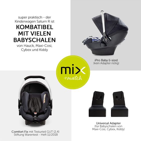 Hauck Kombi-Kinderwagen Saturn R Duoset (Sportwagen und Babywanne) - inkl. XXL Zubehörpaket - Lunar Stone