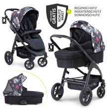 Kombi-Kinderwagen Saturn R Duoset (Sportwagen und Babywanne) - inkl. XXL Zubehörpaket - Wild Blooms Black