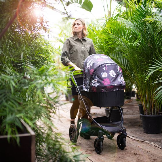 Hauck Combi stroller Saturn R Duoset (stroller and carrycot) - incl. XXL accessories package - Wild Blooms Black