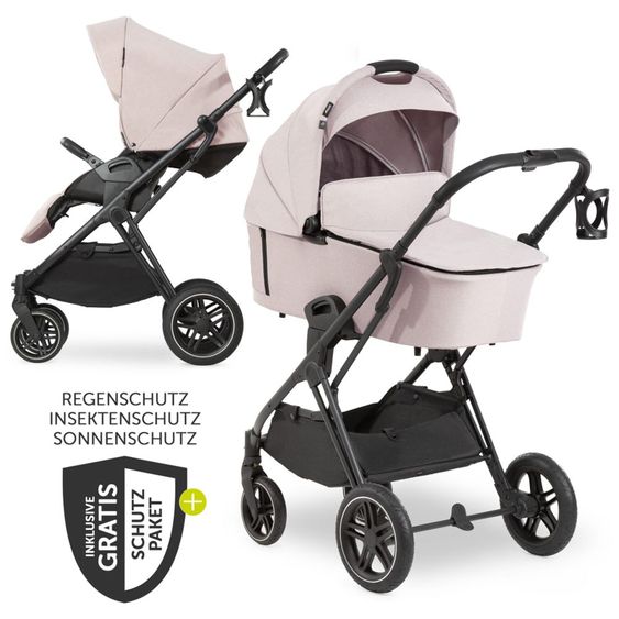 Hauck Kombi-Kinderwagen Vision X Duoset Black (Sportwagen und Babywanne) inkl. XXL Zubehörpaket - Melange Beige