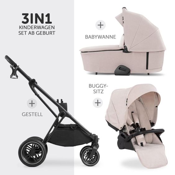 Hauck Kombi-Kinderwagen Vision X Duoset Black (Sportwagen und Babywanne) inkl. XXL Zubehörpaket - Melange Beige