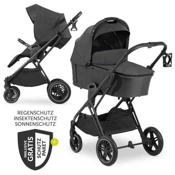 Hauck Kombi-Kinderwagen Vision X Duoset Black (Sportwagen und Babywanne) inkl. XXL Zubehörpaket - Melange Black