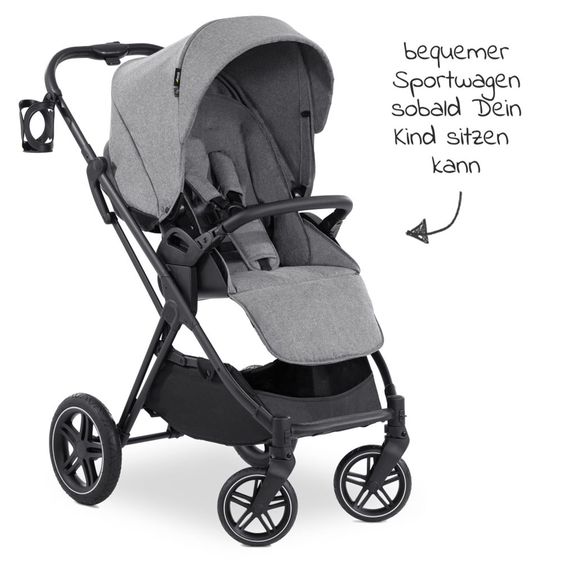 Hauck Kombi-Kinderwagen Vision X Duoset Black (Sportwagen und Babywanne) inkl. XXL Zubehörpaket - Melange Grey