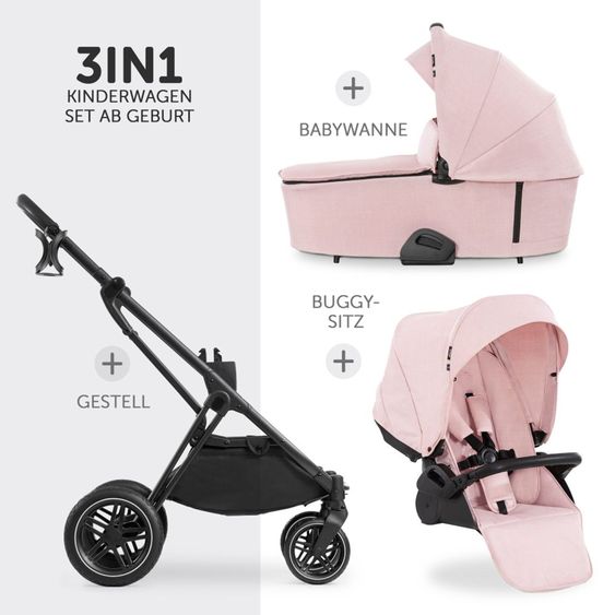 Hauck Passeggino Vision X Duoset Black (passeggino e navicella) incluso pacchetto accessori XXL - Melange Rose