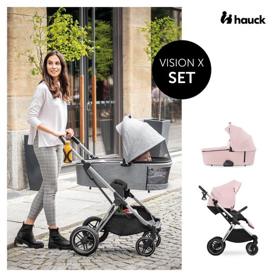 Hauck Kombi-Kinderwagen Vision X Silver (Sportwagen & Babywanne) - Melange Rose