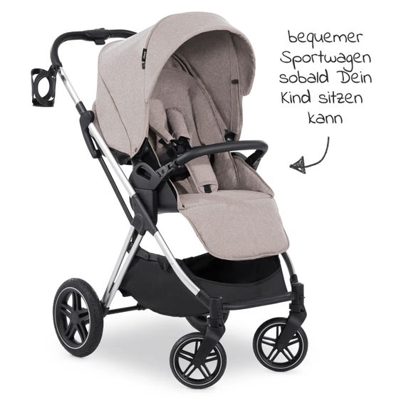 Hauck Kombi-Kinderwagen Vision X Duoset Silver (Sportwagen und Babywanne) inkl. XXL Zubehörpaket - Melange Beige