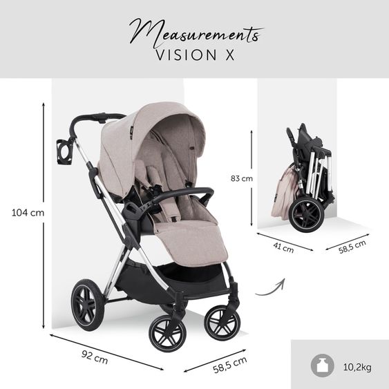 Hauck Kombi-Kinderwagen Vision X Duoset Silver (Sportwagen und Babywanne) inkl. XXL Zubehörpaket - Melange Beige