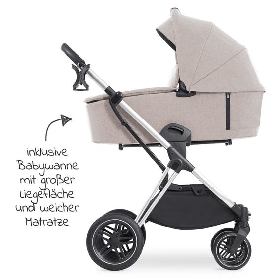 Hauck Kombi-Kinderwagen Vision X Duoset Silver (Sportwagen und Babywanne) inkl. XXL Zubehörpaket - Melange Beige