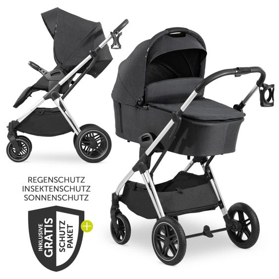 Hauck Kombi-Kinderwagen Vision X Duoset Silver (Sportwagen und Babywanne) inkl. XXL Zubehörpaket - Melange Black