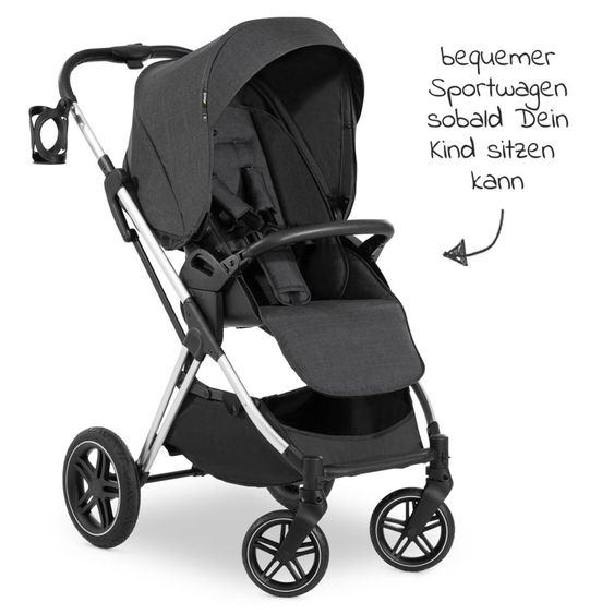 Hauck Kombi-Kinderwagen Vision X Duoset Silver (Sportwagen und Babywanne) inkl. XXL Zubehörpaket - Melange Black