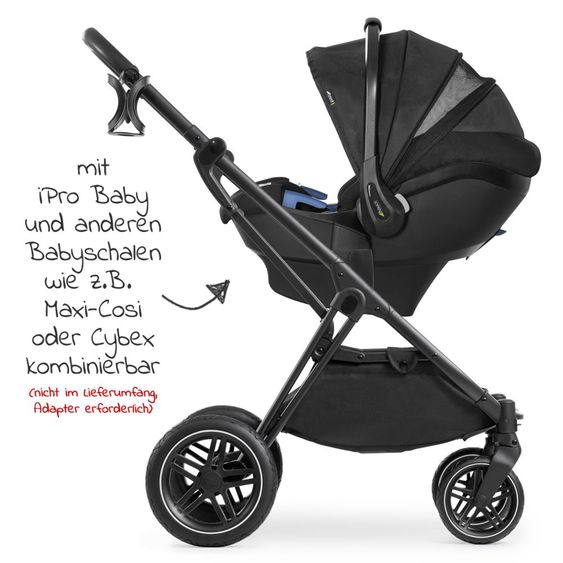 Hauck Kombi-Kinderwagen Vision X Duoset Silver (Sportwagen und Babywanne) inkl. XXL Zubehörpaket - Melange Black