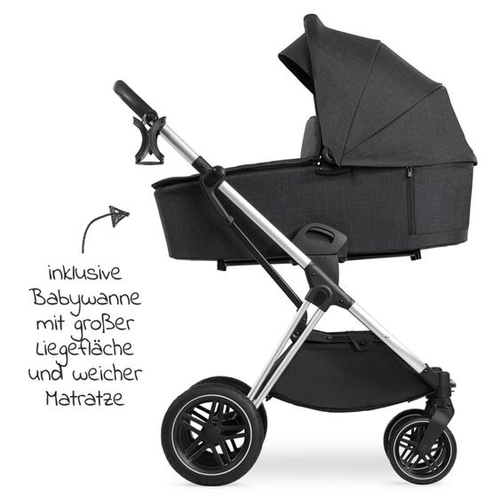 Hauck Kombi-Kinderwagen Vision X Duoset Silver (Sportwagen und Babywanne) inkl. XXL Zubehörpaket - Melange Black