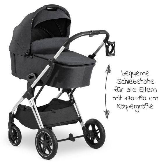 Hauck Kombi-Kinderwagen Vision X Duoset Silver (Sportwagen und Babywanne) inkl. XXL Zubehörpaket - Melange Black