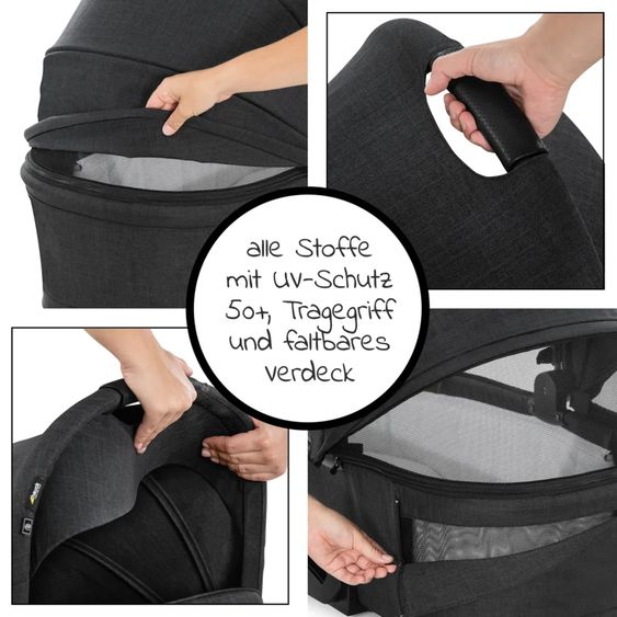 Hauck Kombi-Kinderwagen Vision X Duoset Silver (Sportwagen und Babywanne) inkl. XXL Zubehörpaket - Melange Black