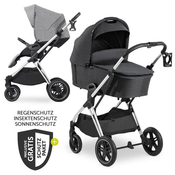 Hauck Passeggino Vision X Duoset Silver (passeggino e navicella) incluso pacchetto accessori XXL - Nero e Grigio Melange