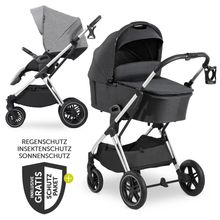 Kombi-Kinderwagen Vision X Duoset Silver (Sportwagen und Babywanne) inkl. XXL Zubehörpaket - Melange Black & Grey