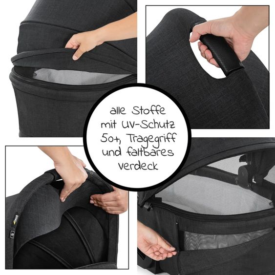 Hauck Passeggino Vision X Duoset Silver (passeggino e navicella) incluso pacchetto accessori XXL - Nero e Grigio Melange