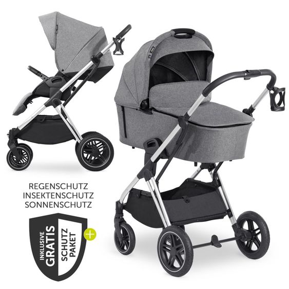 Hauck Kombi-Kinderwagen Vision X Duoset Silver (Sportwagen und Babywanne) inkl. XXL Zubehörpaket - Melange Grey