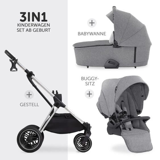 Hauck Kombi-Kinderwagen Vision X Duoset Silver (Sportwagen und Babywanne) inkl. XXL Zubehörpaket - Melange Grey