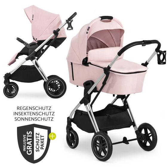 Hauck Kombi-Kinderwagen Vision X Duoset Silver (Sportwagen und Babywanne) inkl. XXL Zubehörpaket - Melange Rose