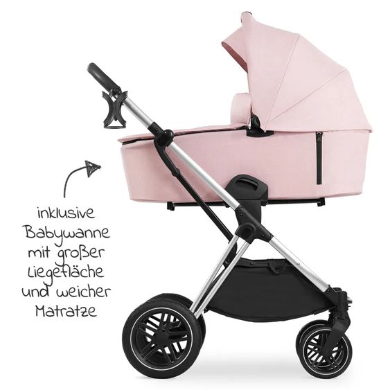 Hauck Kombi-Kinderwagen Vision X Duoset Silver (Sportwagen und Babywanne) inkl. XXL Zubehörpaket - Melange Rose