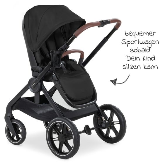 Hauck Kombi-Kinderwagen Walk N Care Air Set (mit Luftreifen) inkl. Babywanne, Sportsitz, Beindecke und Getränkehalter (bis 22kg belastbar) - Black