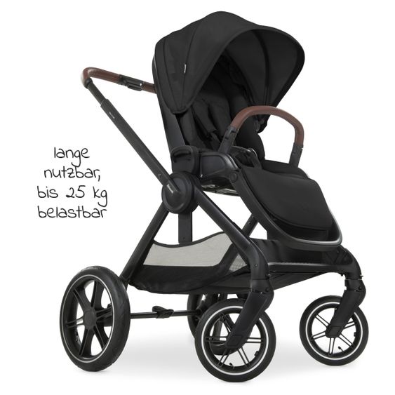 Hauck Kombi-Kinderwagen Walk N Care Air Set (mit Luftreifen) inkl. Babywanne, Sportsitz, Beindecke und Getränkehalter (bis 22kg belastbar) - Black