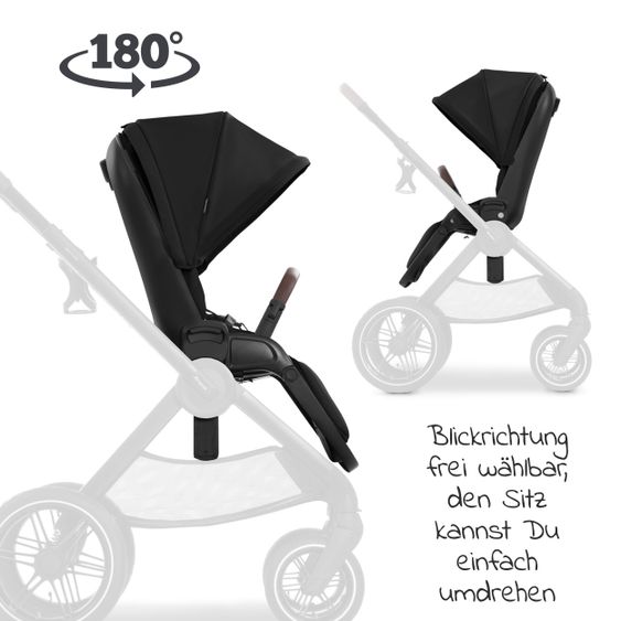 Hauck Kombi-Kinderwagen Walk N Care Air Set (mit Luftreifen) inkl. Babywanne, Sportsitz, Beindecke und Getränkehalter (bis 22kg belastbar) - Black