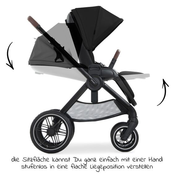 Hauck Kombi-Kinderwagen Walk N Care Air Set (mit Luftreifen) inkl. Babywanne, Sportsitz, Beindecke und Getränkehalter (bis 22kg belastbar) - Black