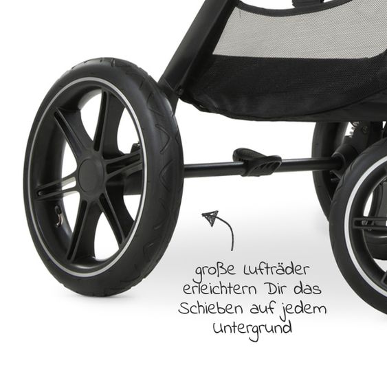 Hauck Kombi-Kinderwagen Walk N Care Air Set (mit Luftreifen) inkl. Babywanne, Sportsitz, Beindecke und Getränkehalter (bis 22kg belastbar) - Black