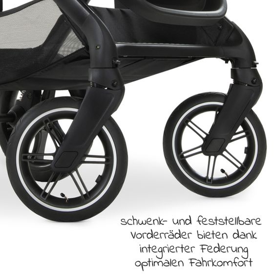 Hauck Kombi-Kinderwagen Walk N Care Air Set (mit Luftreifen) inkl. Babywanne, Sportsitz, Beindecke und Getränkehalter (bis 22kg belastbar) - Black